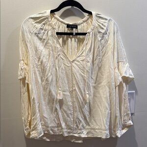 1. State Women's Ivory Blouse with Tie Neck